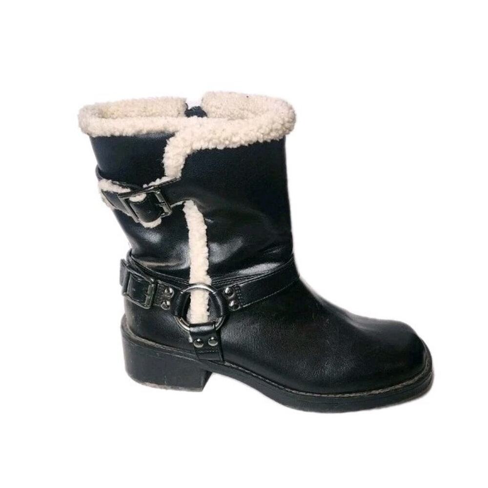 Women's 8.5 fall creek Faux Fur Lined Shearling Buckled Moto Motorcycle Boot